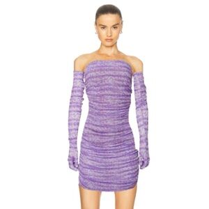 Revolve X MISCREANTS Purple Ruched Cupid Mini Dress & Gloves Floral Size12 NWOT